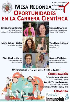 MESA REDONDA. OPORTUNIDADES EN LA CARRERA CIENTÍFICA  . 12  Diciembre 2025